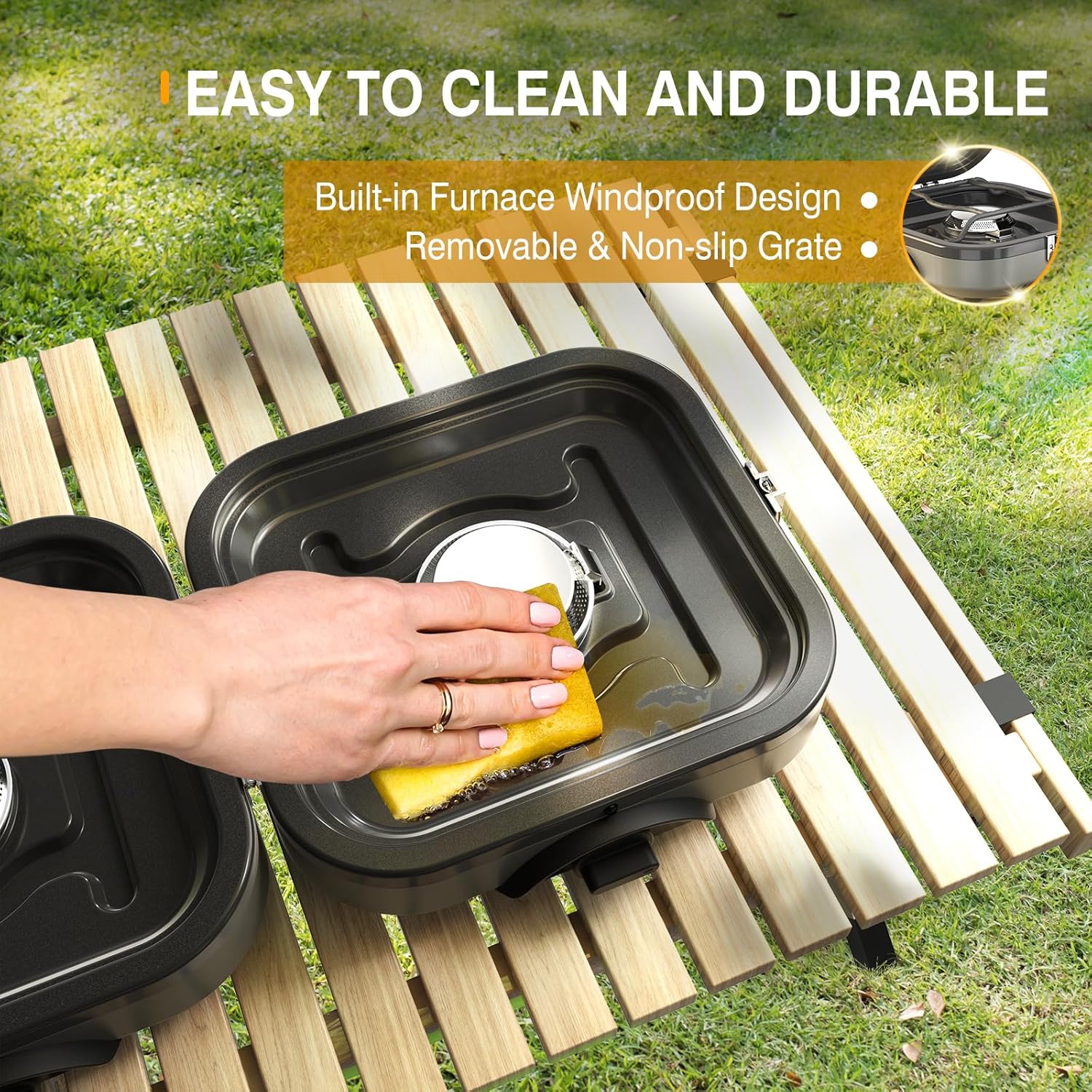 2-Burner Camping Stove Foldable, Portable Propane Camp Stove with 16000 BTU Adjustable Burners and Piezo Ignition, Folding Stove with Carry Bag & Handle for Camping, Tailgating, Backyard BBQ - Image 5