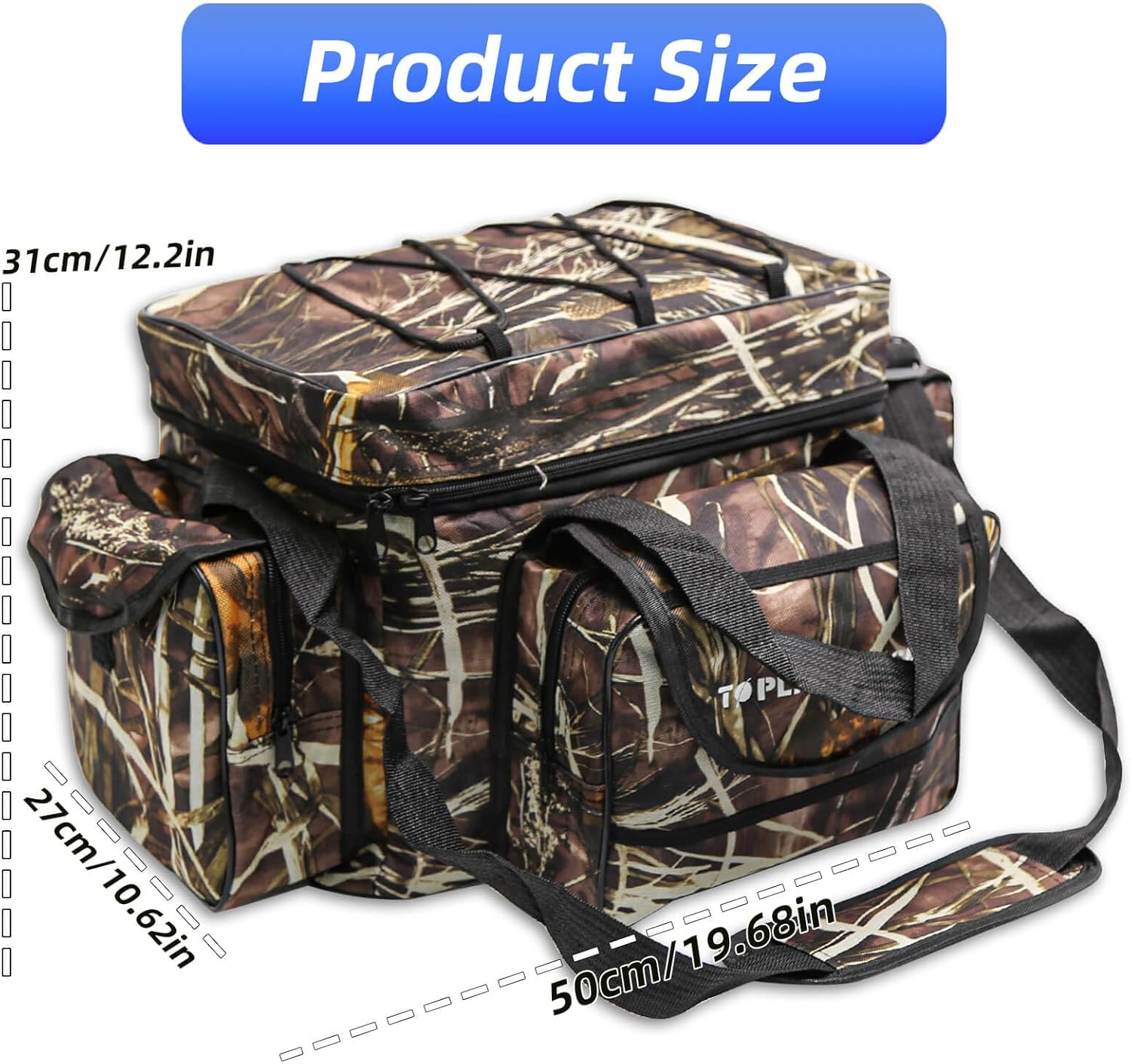 Fishing Tackle Bag for Saltwater or Freshwater, Water-Resistant 3600 Tackle Box Bag, Fishing Bags for men 19.68 * 11.81 * 9.84in Camouflage Color - Image 2