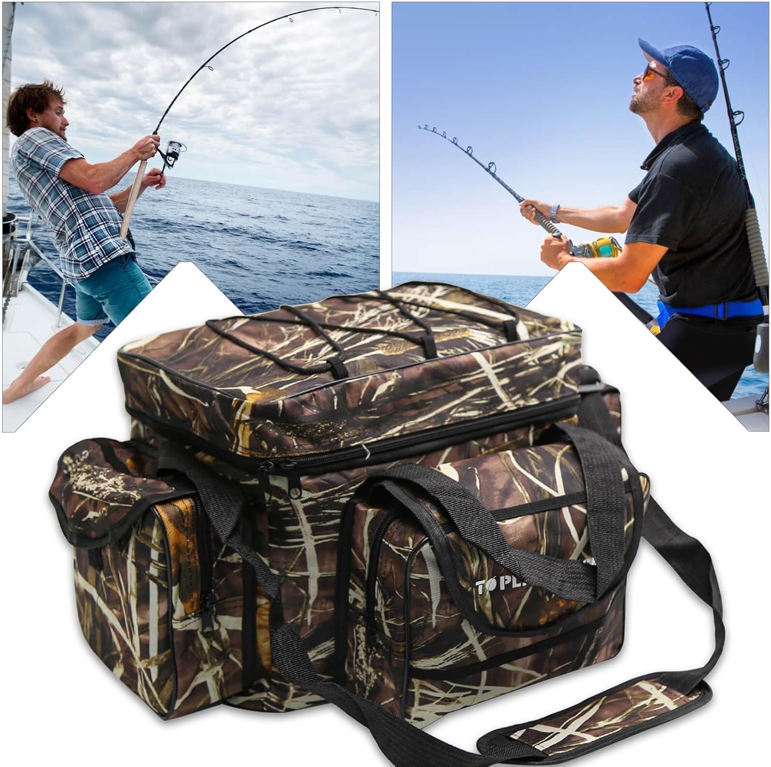 Fishing Tackle Bag for Saltwater or Freshwater, Water-Resistant 3600 Tackle Box Bag, Fishing Bags for men 19.68 * 11.81 * 9.84in Camouflage Color - Image 7