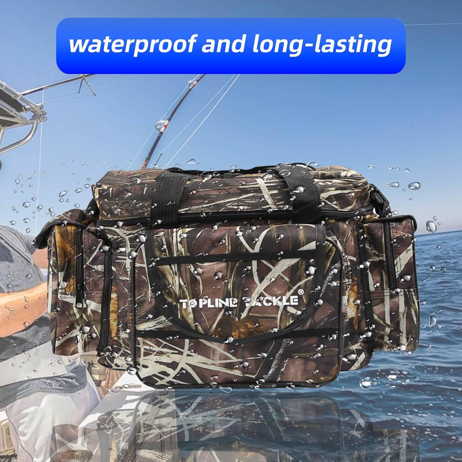 Fishing Tackle Bag for Saltwater or Freshwater, Water-Resistant 3600 Tackle Box Bag, Fishing Bags for men 19.68 * 11.81 * 9.84in Camouflage Color - Image 8