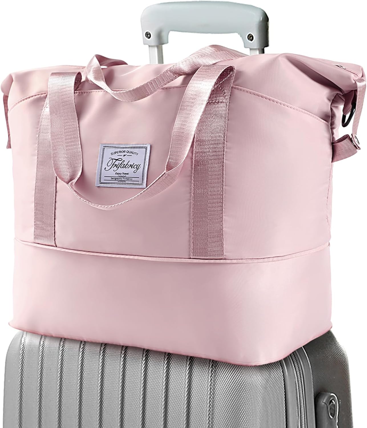 Travel Duffel Bag – Large Shoulder Weekender Overnight Bag, Carry on Bags with Wet Pocket, Waterproof Expandable Duffel Bags with Trolley Sleeve for Sports Travel Gym, Pink