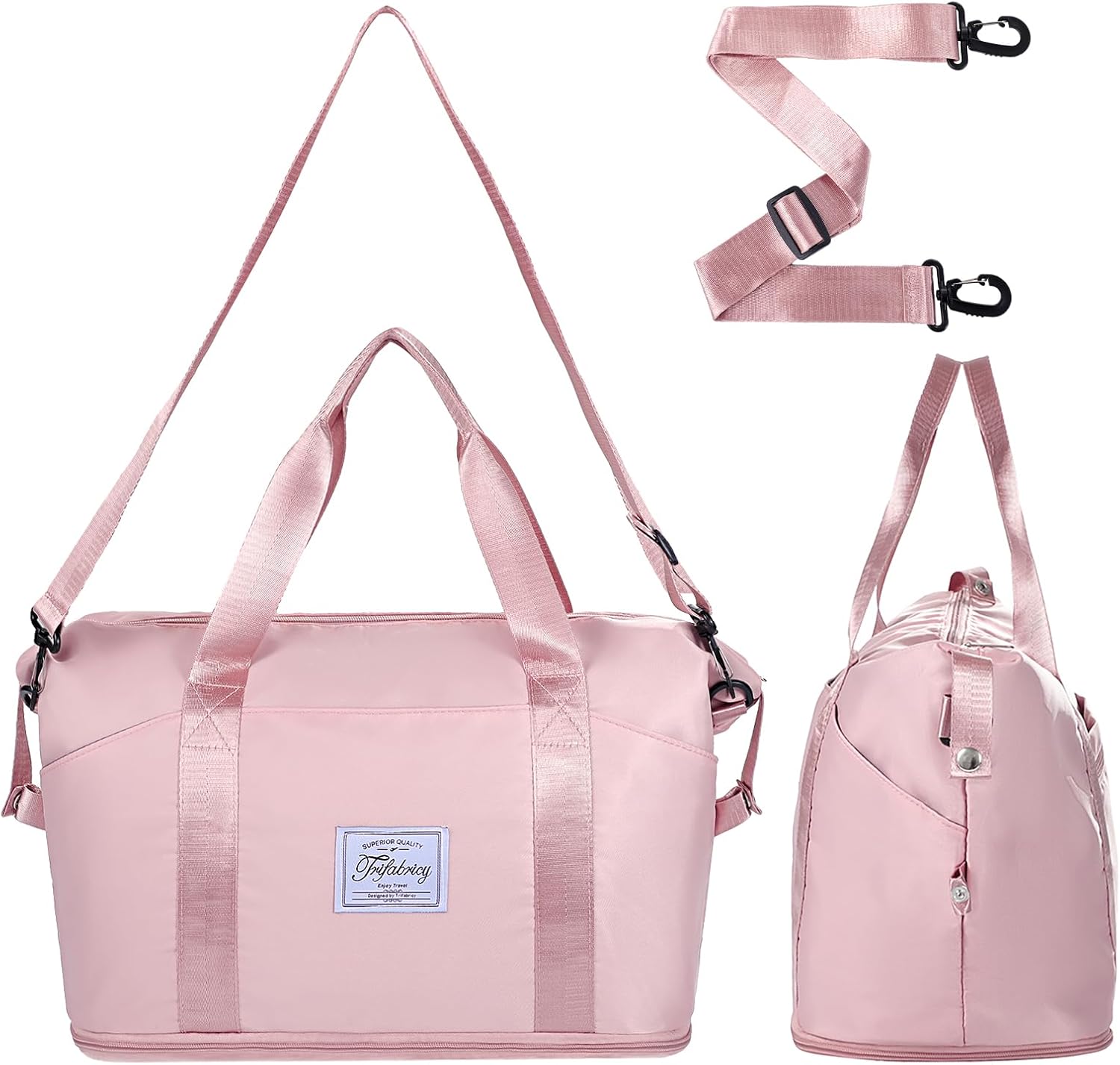 Travel Duffel Bag - Large Shoulder Weekender Overnight Bag, Carry on Bags with Wet Pocket, Waterproof Expandable Duffel Bags with Trolley Sleeve for Sports Travel Gym, Pink - Image 2